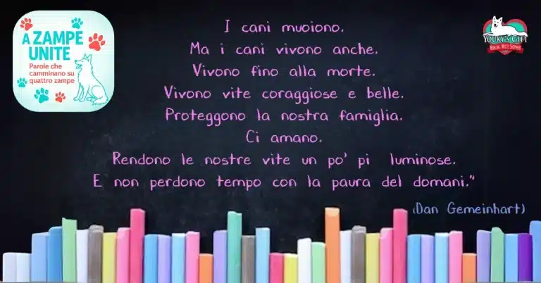 citazione di Dan Gemeinhart sul coraggio dei cani di vivere fino alla fine, rubrica A Zampe Unite #02